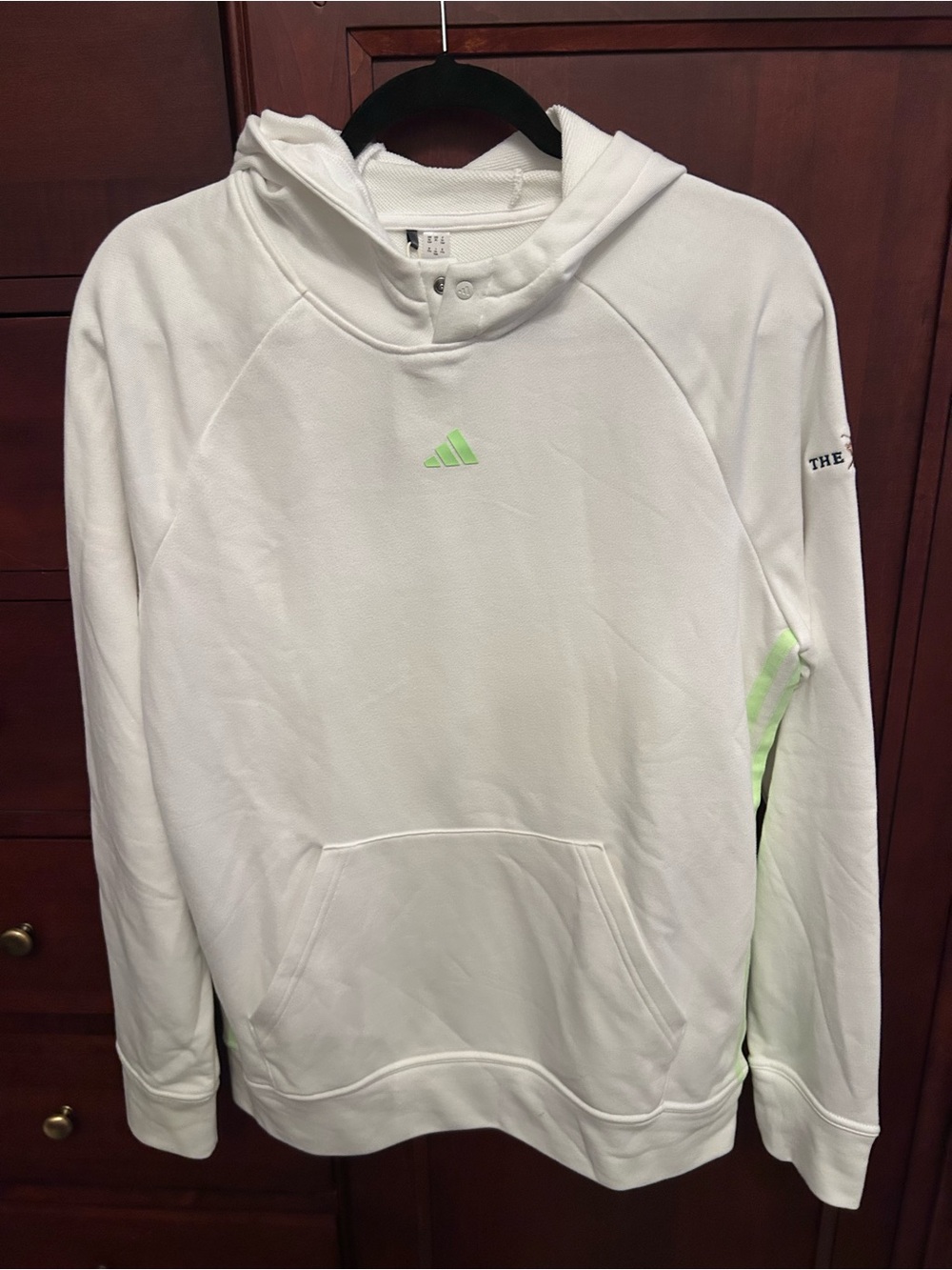 adidas White Hoodie with Neon Green Logo and Side Stripe